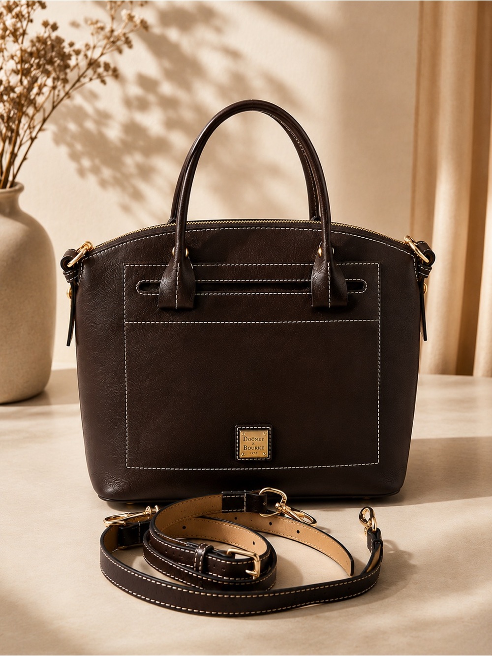 Dooney & Bourke Florentine Leather Satchel Dark Brown Crossbody Shoulder Bag